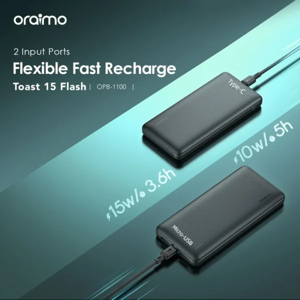Oraimo Toast 15 Flash 10000mAh Fast Charging Power Bank – OPB-1100