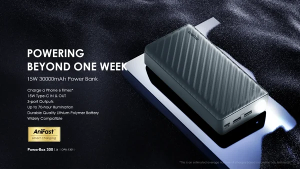 Oraimo PowerBox 300 Lite – 30,000mAh 15W Fast Charging Power Bank with LED Torch
