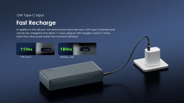 Oraimo PowerBox 300 Lite – 30,000mAh 15W Fast Charging Power Bank with LED Torch