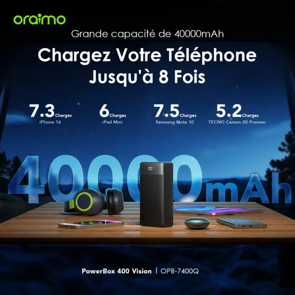 Oraimo PowerBox 400 Vision – 40,000mAh 22.5W Fast Charging Power Bank with LED Display