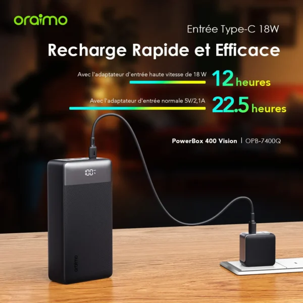 Oraimo PowerBox 400 Vision – 40,000mAh 22.5W Fast Charging Power Bank with LED Display