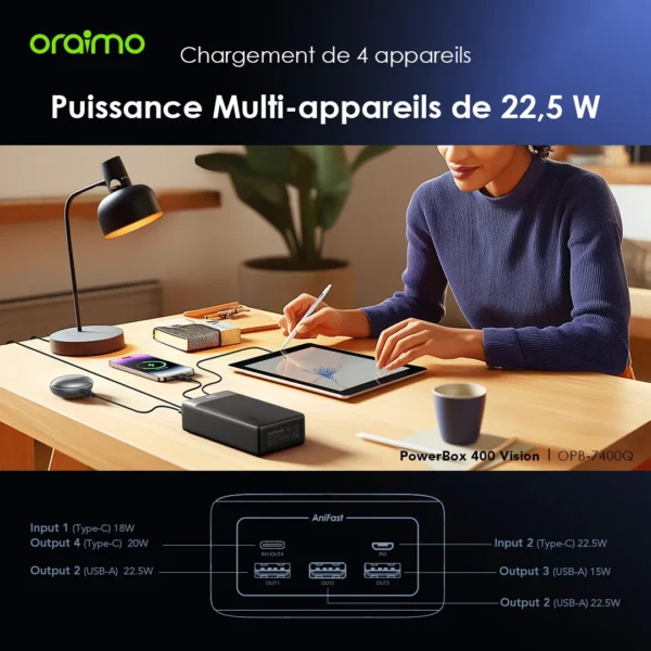 Oraimo PowerBox 400 Vision – 40,000mAh 22.5W Fast Charging Power Bank with LED Display