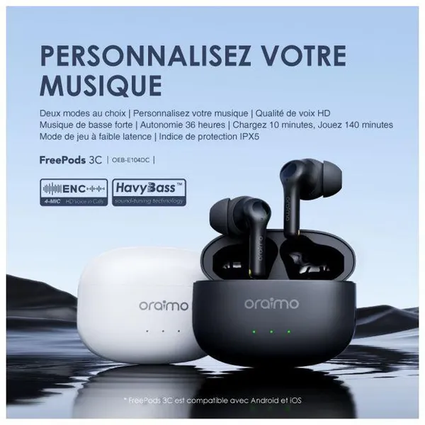 Oraimo FreePods 3C Wireless ENC Headphones – Bluetooth 5.3, 36H Battery, HavyBass