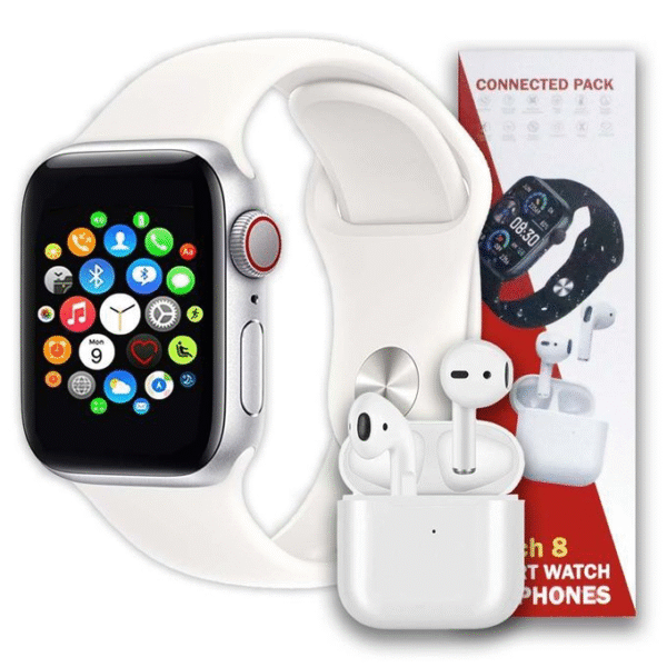 Smart Watch Set with Bluetooth Headphones – Full Touchscreen, Fitness Tracker, and Wireless Calls